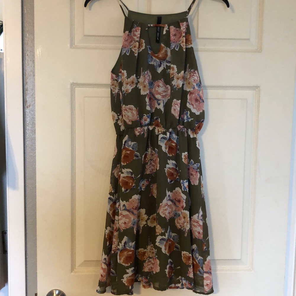 Green, Floral, Strap dress